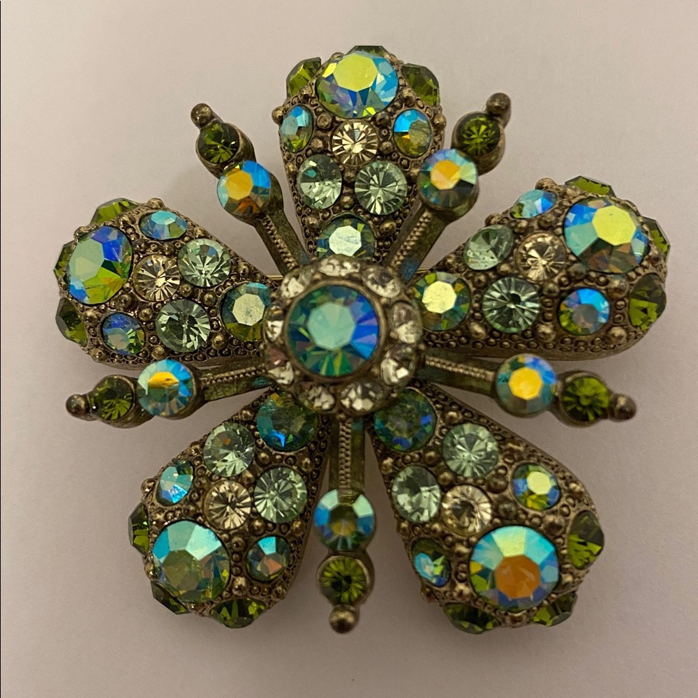 Vintage Joan Rivers Brooch Pin Aurora Borealis Glass Rhinestone Gold Tone Signed - Picture 13 of 13